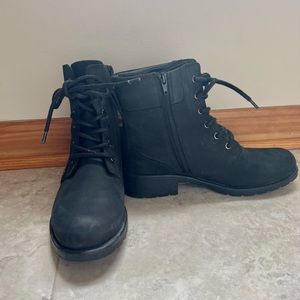 Black Clarks brand lace up boot